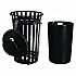 Outdoor Slatted Steel Trash Can, With Access Door and Rain Bonnet Lid, 36 gal, Black (261941BK)