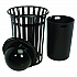 Outdoor Slatted Steel Trash Can, Dome Lid, 36 gal, Black (261944BK)