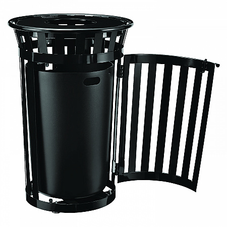 Outdoor Slatted Steel Trash Can, With Access Door, 36 gal, Steel Black (261940BK)