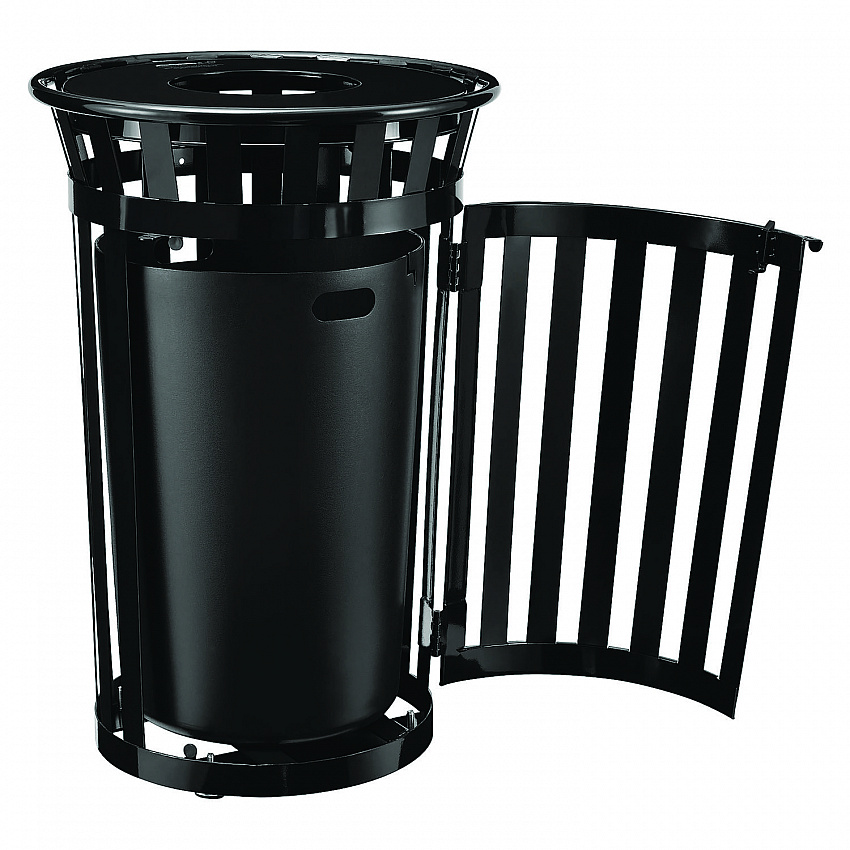 Outdoor Slatted Steel Trash Can, With Access Door, 36 gal, Steel Black (261940BK)