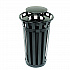 Outdoor Slatted Steel Trash Can, Rain Bonnet Lid, 24 gal, Black (260803BK)