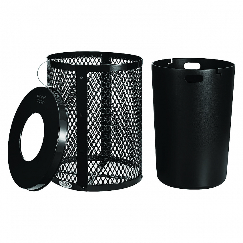 Outdoor Diamond Steel Trash Can, 36 gal, Black (261924BK)