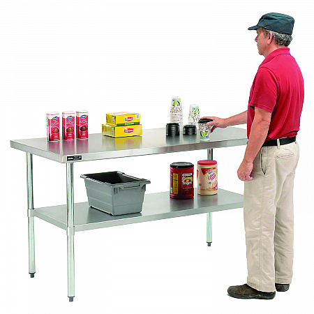 Work Table with Undershelf, Rectangular, 48 x 30 x 35, Silver Top, Silver Base/Legs (493598)