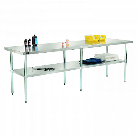 Work Table with Undershelf, Rectangular, 96 x 30 x 35, Silver Top, Silver Base/Legs (319058)
