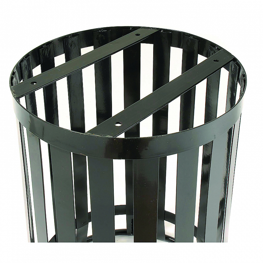 Outdoor Slatted Steel Trash Can, 36 gal, Black (237726BK)