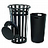 Outdoor Slatted Steel Trash Can, Rain Bonnet Lid, 24 gal, Black (260803BK)