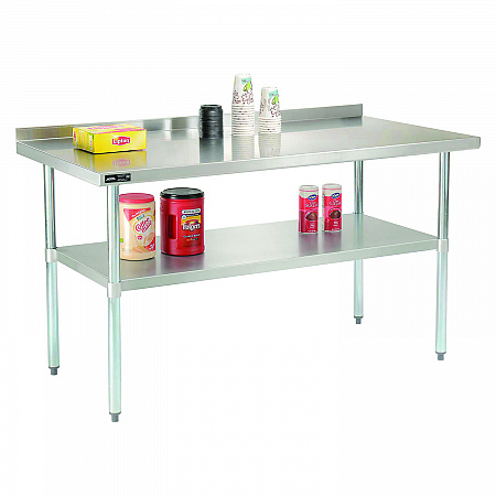 Work Table with Undershelf with Backsplash, Rectangular, 60 x 30 x 35, Silver Top, Silver Base/Legs (319060)