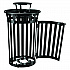 Outdoor Slatted Steel Trash Can, With Access Door and Rain Bonnet Lid, 36 gal, Black (261941BK)