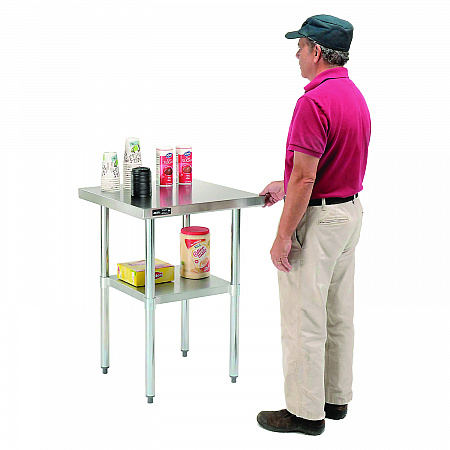 Work Table with Undershelf, Square, 30 x 30 x 35, Silver Top, Silver Base/Legs (493596)