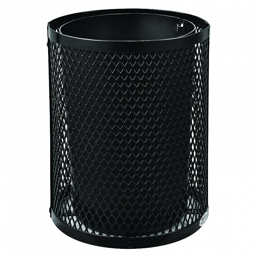 Outdoor Diamond Steel Trash Can, Rain Bonnet Lid, 36 gal, Black (261926BK)