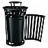 Outdoor Slatted Steel Trash Can, With Access Door and Rain Bonnet Lid, 36 gal, Black (261941BK)