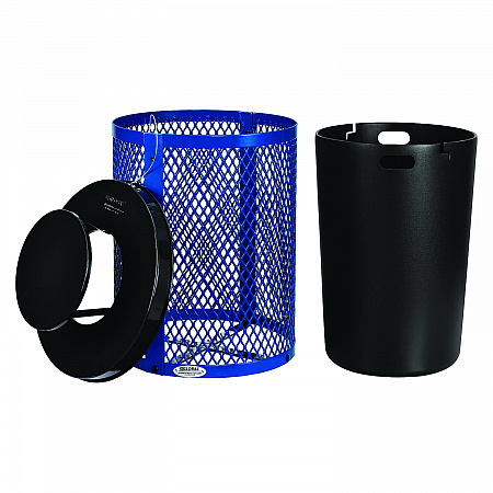 Outdoor Diamond Steel Trash Can, Rain Bonnet Lid, 36 gal, Blue (261926BL)