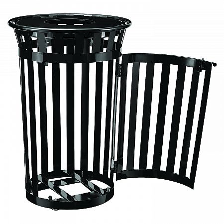 Outdoor Slatted Steel Trash Can, With Access Door, 36 gal, Steel Black (261940BK)