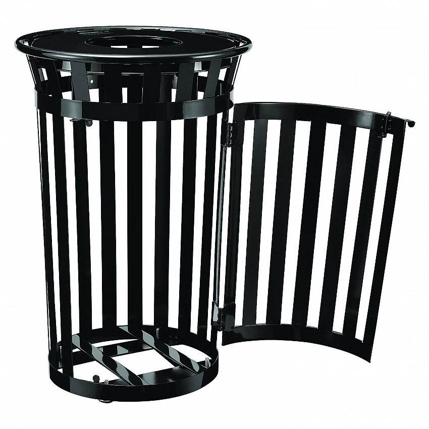 Outdoor Slatted Steel Trash Can, With Access Door, 36 gal, Steel Black (261940BK)
