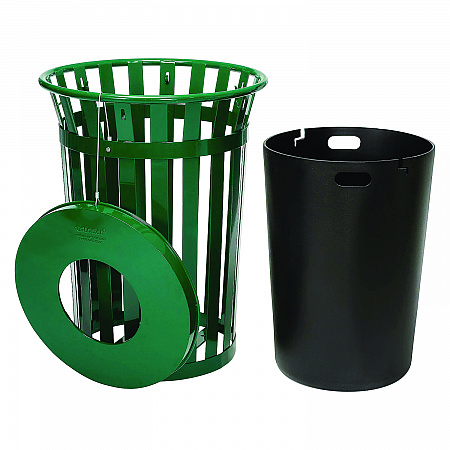 Outdoor Slatted Steel Trash Can, 36 gal, Green (237726GN)
