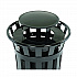 Outdoor Slatted Steel Trash Can, Rain Bonnet Lid, 24 gal, Black (260803BK)