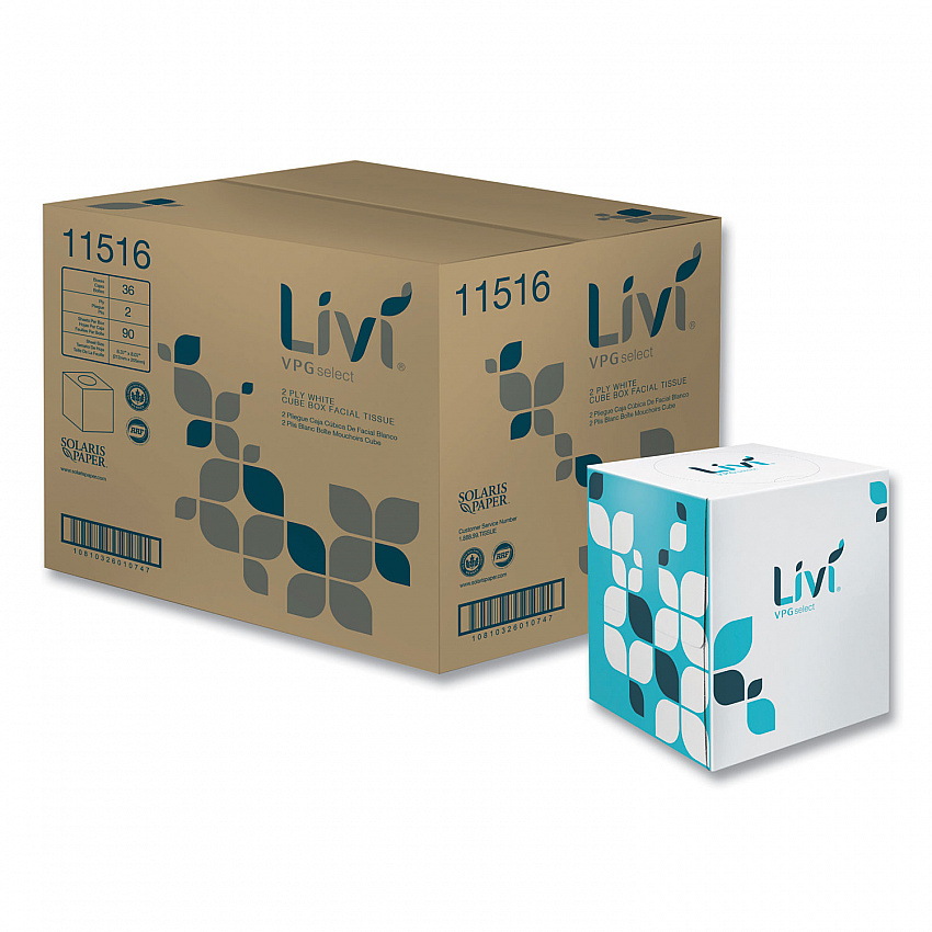 Cube Facial Tissue, 2-Ply, White, 90 Sheets/Box, 36 Boxes/Carton (11516)