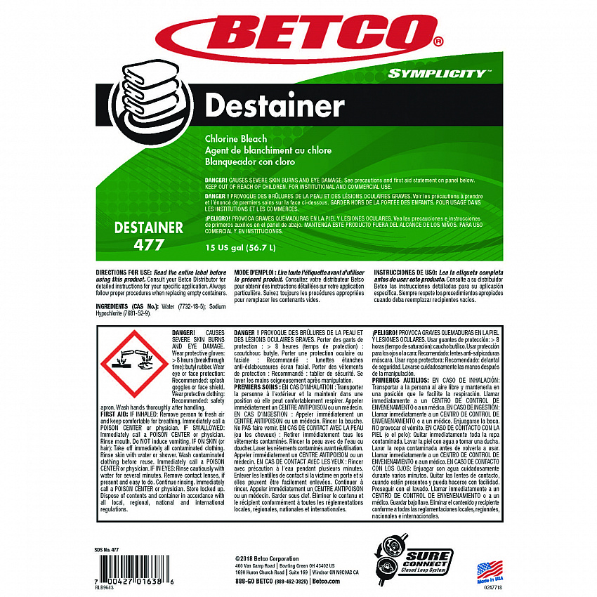 Symplicity Destainer, Mild Chlorine Scent, 15 gal Drum (4777700)