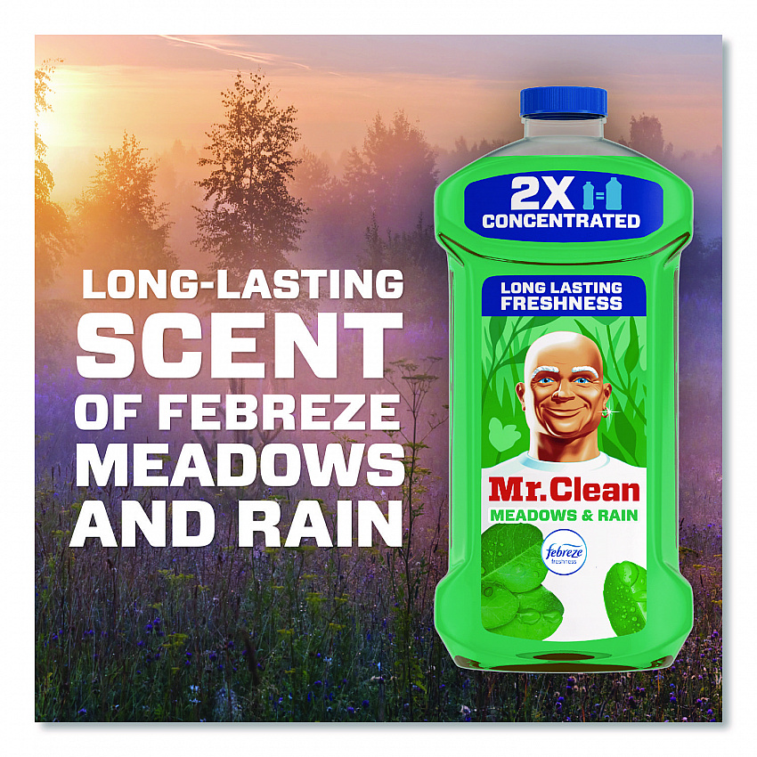 Multipurpose Cleaning Solution with Febreze, Meadows and Rain Scent, 64 oz Bottle, 4/Carton (10725)