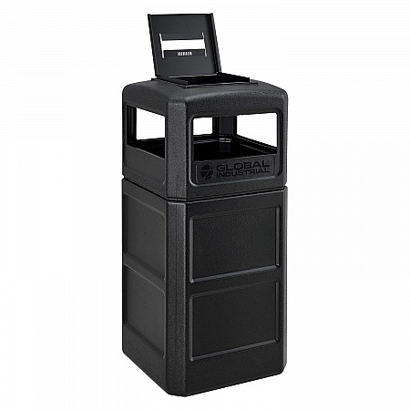 Square Plastic Waste Receptacle, Ashtray Lid with Open Sides, 42 gal, Black (641540BK)
