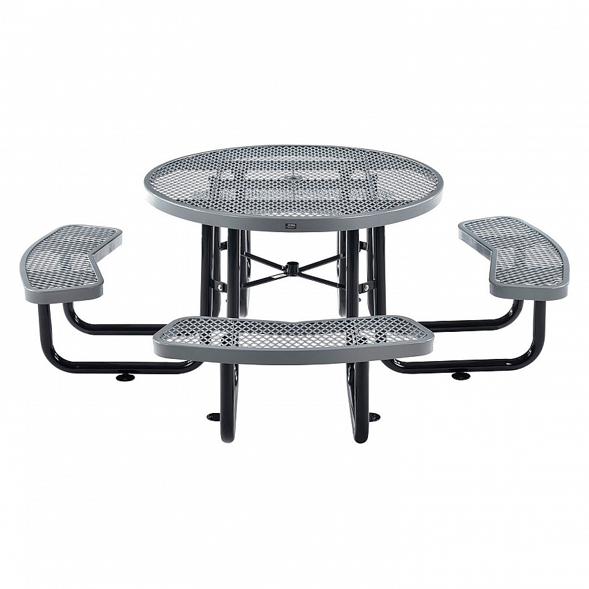 Expanded Steel Picnic Table, Round, 46" Dia x 29.5"h, Gray Top, Gray Base/Legs (277150GY)