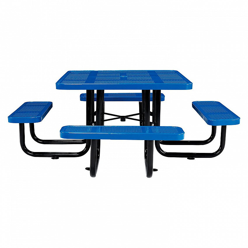 Perforated Steel Picnic Table, Square, 81 x 81 x 29.5, Blue Top, Blue Base/Legs (694551BL)