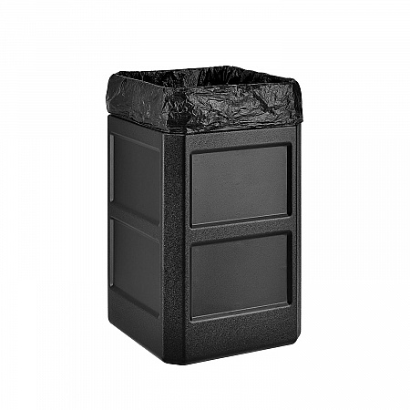 Square Plastic Waste Receptacle, Dome Lid with Open Sides, 42 gal, Black (641414BK)