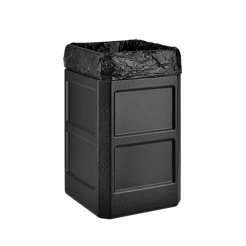 Square Plastic Waste Receptacle, Dome Lid with Open Sides, 42 gal, Black (641414BK)