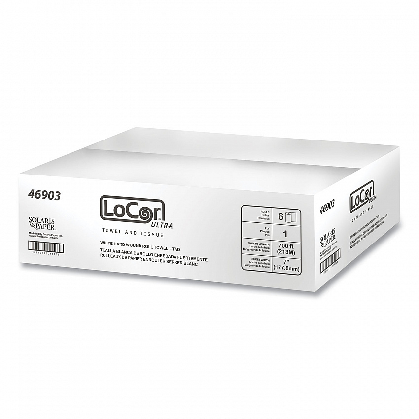 Hard Wound Roll Towel, TAD, 1-Ply, 7" x 700 ft, White, 6 Rolls/Carton (46903)
