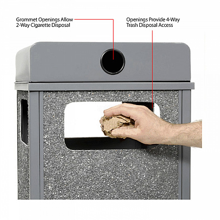Stone Panel All Weather Trash Receptacle Urn, 12 gal, Steel, Gray (239576GY)