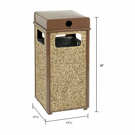 Stone Panel All Weather Trash Receptacle Urn, 24 gal, Steel, Brown (238241BN)
