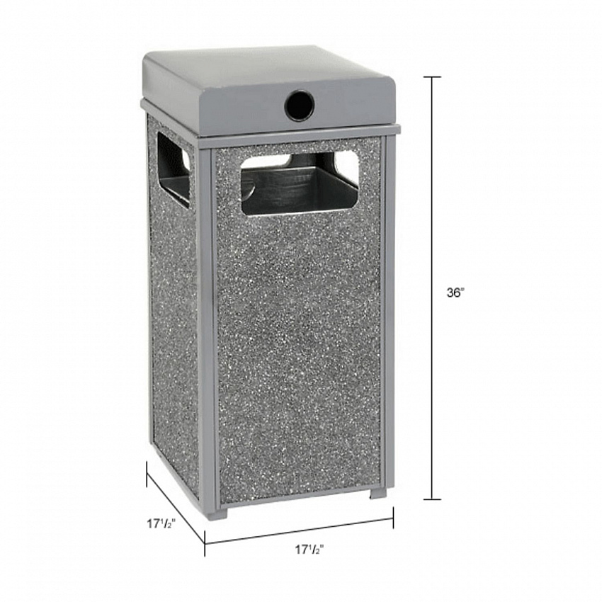 Stone Panel All Weather Trash Receptacle Urn, 24 gal, Steel, Gray (238241GY)