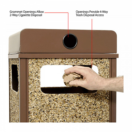 Stone Panel All Weather Trash Receptacle Urn, 12 gal, Steel, Brown (239576BN)