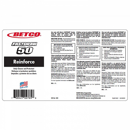 Reinforce FastDraw Floor Cleaner and Protectant, Lemon Scent, 2 L Bottle, 4/Carton (16834700)