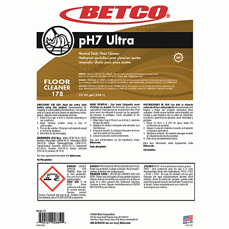 pH7 Ultra Floor Cleaner, Lemon Scent, 55 gal Drum (1785500)