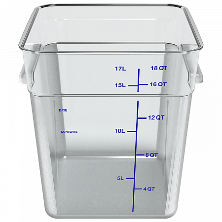Squares Polycarbonate Food Storage Container, 18 qt, 11 13 x 11.13 x 12.58, Clear, Plastic (1195507)