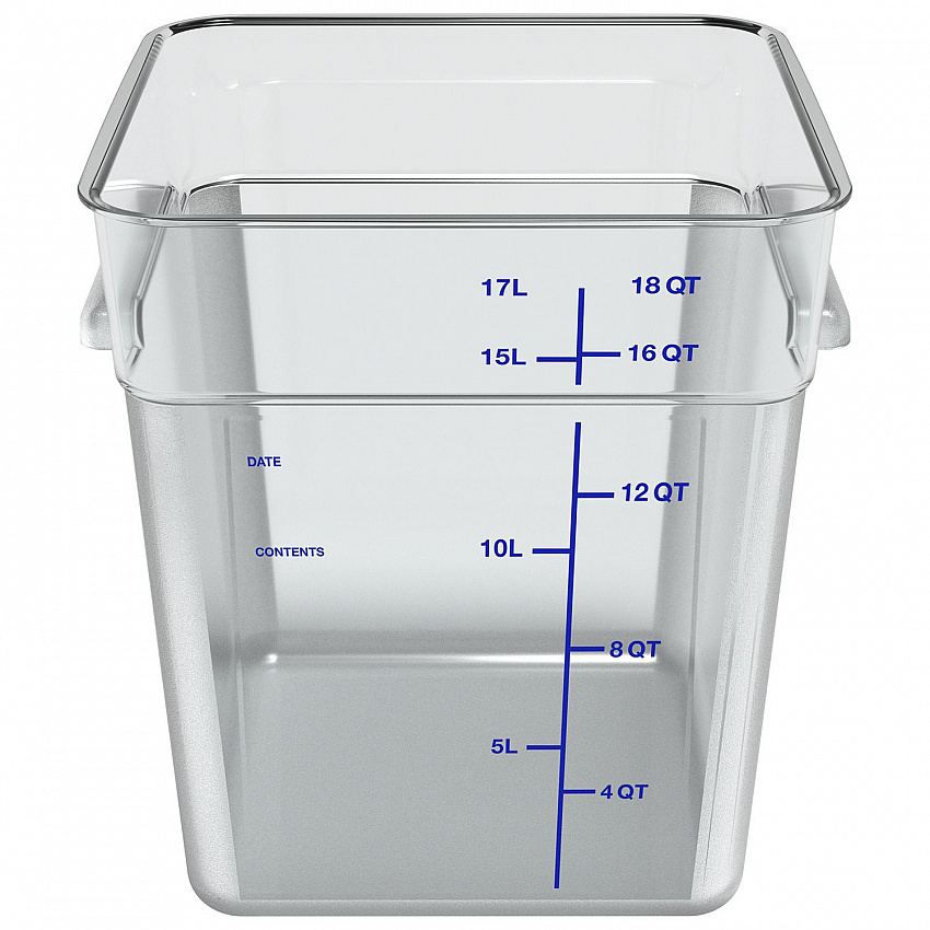 Squares Polycarbonate Food Storage Container, 18 qt, 11 13 x 11.13 x 12.58, Clear, Plastic (1195507)