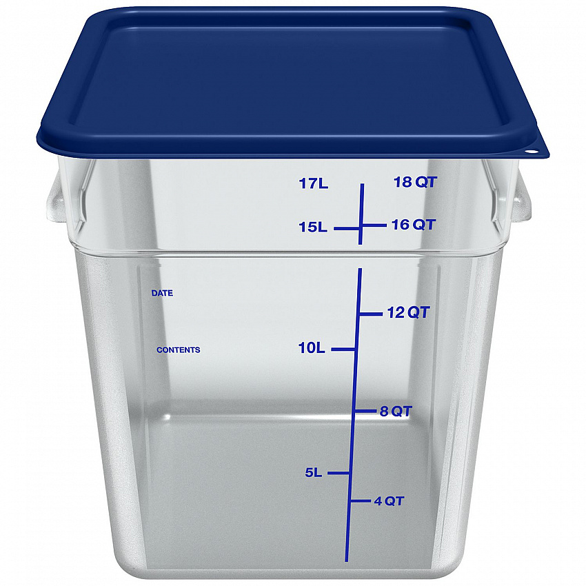 Squares Polycarbonate Food Storage Container, 18 qt, 11 13 x 11.13 x 12.58, Clear, Plastic (1195507)