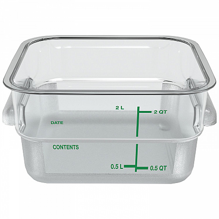 Squares Polycarbonate Food Storage Container, 2 qt,  7.13 x 7.13 x  3.8, Clear, Plastic (1195007)