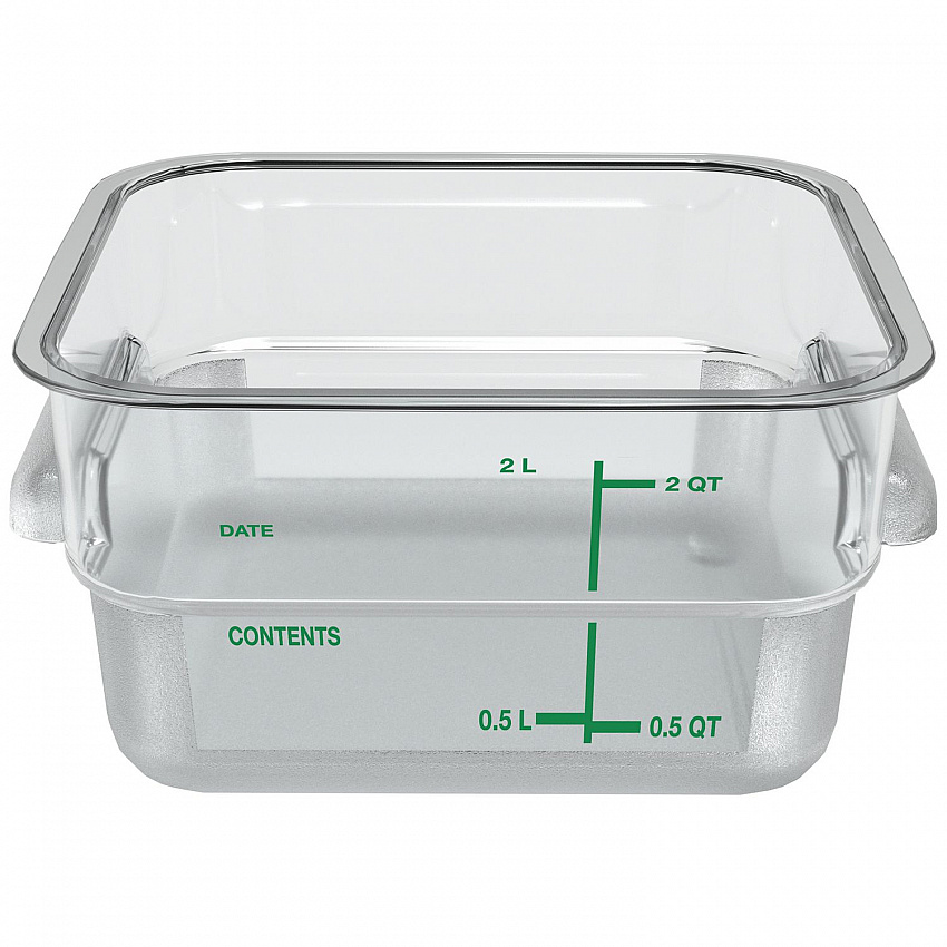 Squares Polycarbonate Food Storage Container, 2 qt,  7.13 x 7.13 x  3.8, Clear, Plastic (1195007)