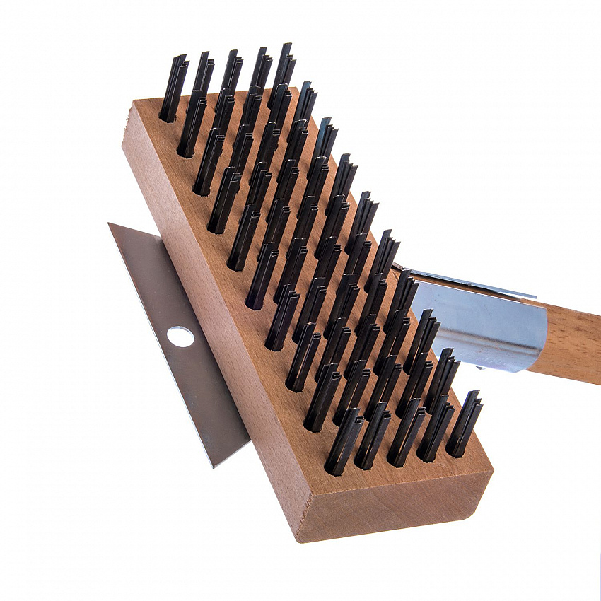Sparta Broiler Master Grill Brush and Scraper with Handle, Metal Bristles, 30"  Natural Wood Handle (36372500)