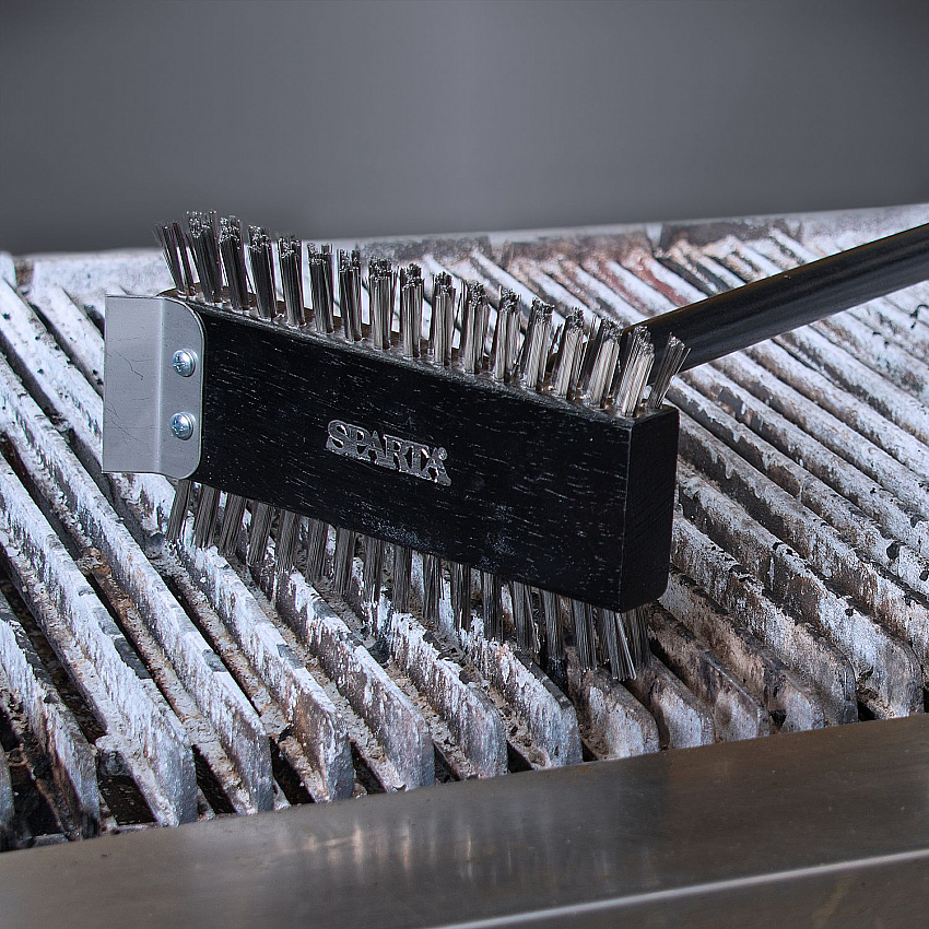 Sparta Broiler Master Grill Brush and Scraper with Handle, Metal Bristles, 30.5" Black Wood Handle (4029000)