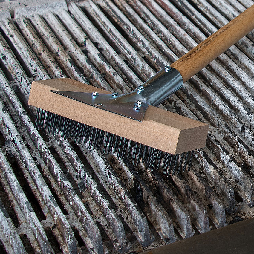 Sparta Broiler Master Grill Brush and Scraper with Handle, Metal Bristles, 30"  Natural Wood Handle (36372500)