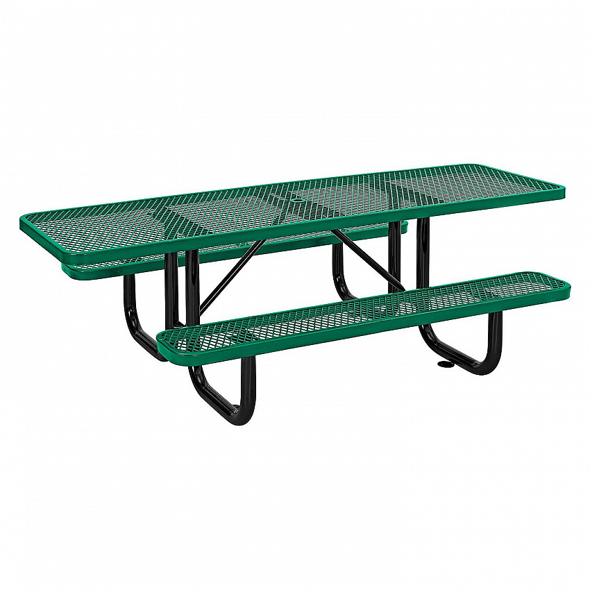 ADA Compliant Expanded Steel Picnic Table, Rectangular, 96 x 60 x 21.5, Green Top and Base (695289GN)