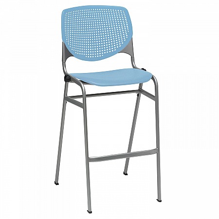 Pedestal Bistro Table with Four Sky Blue Kool Series Barstools, Round, 36