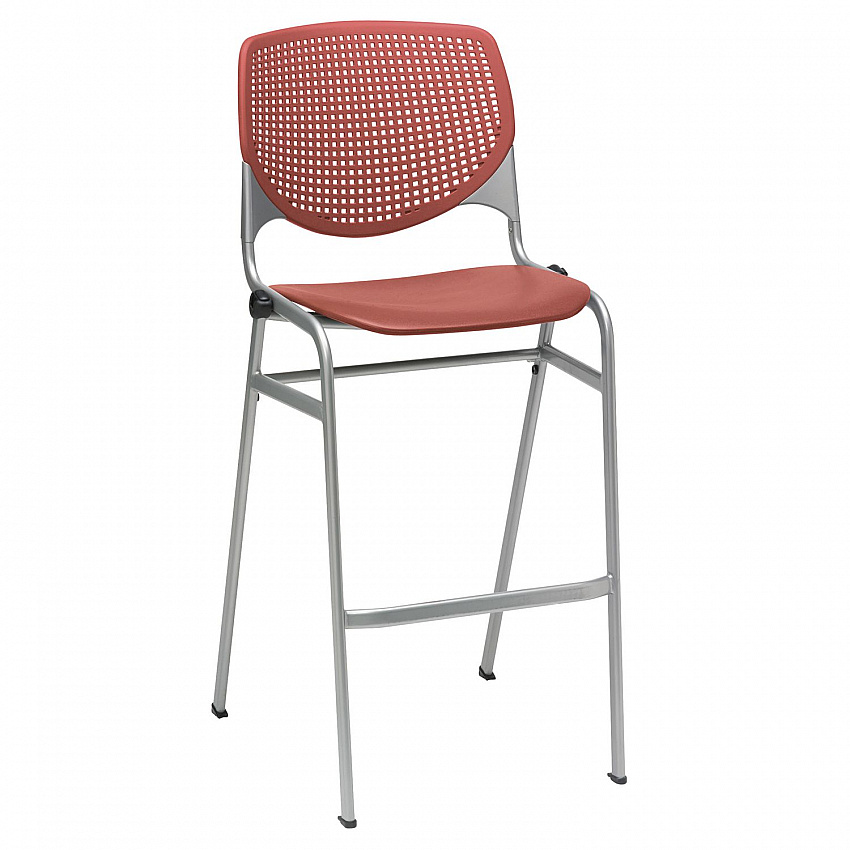 Pedestal Bistro Table with Four Coral Kool Series Barstools, Round, 36" Dia x 41h, Studio Teak (811774037303)