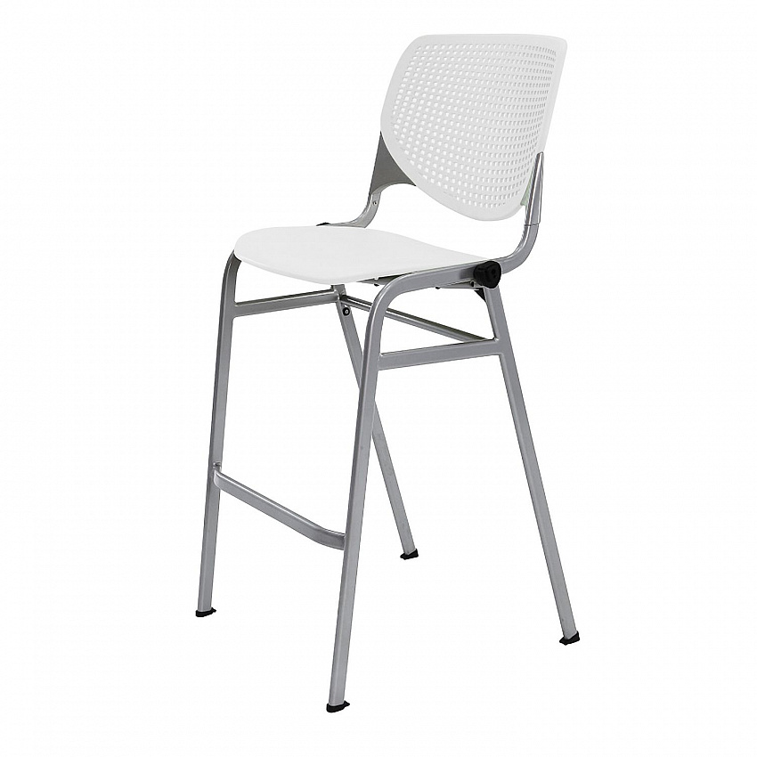 Pedestal Bistro Table with Four White Kool Series Barstools, Round, 36" Dia x 41h, Designer White (811774037075)