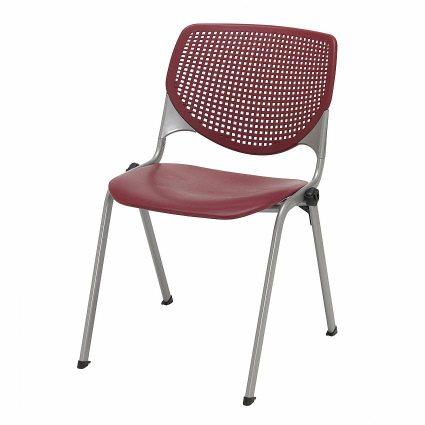 Pedestal Table with Four Burgundy Kool Series Chairs, Round, 36" Dia x 29h, Designer White (811774036672)