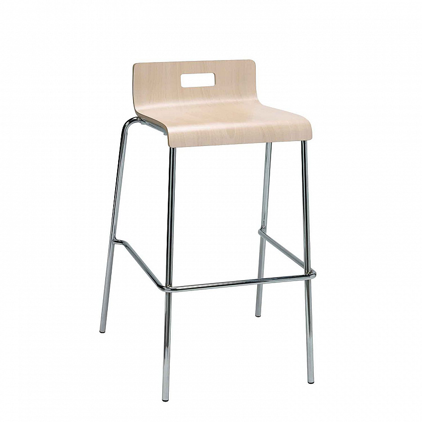 Pedestal Bistro Table with Four Natural Jive Series Barstools, Round, 36" Dia x 41h, Designer White (840031900104)