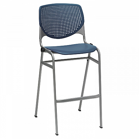 Pedestal Bistro Table with Four Navy Kool Series Barstools, Round, 36